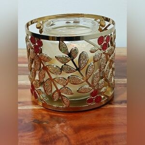 Bath & Body Works Holly Berry Leaves Glitter 3 - Wick Candle Holder